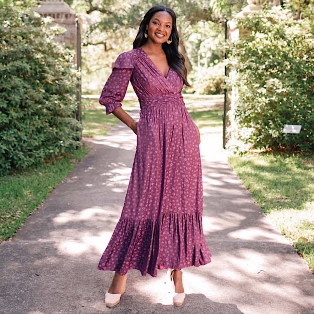Gal Meets Glam Cassandra Floral Purple Maxi Dress Size 12